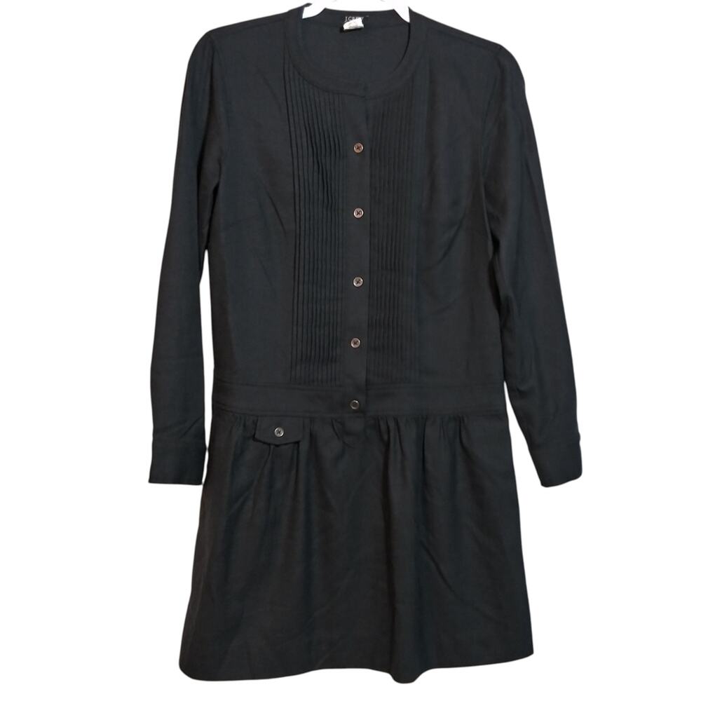 J. Crew Pintuck Drop Waist Shift Dress Wool Blend Long Sleeve Gray Size 4